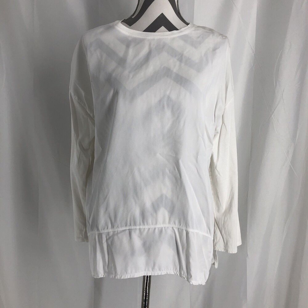 Women's Zara Crew Neck 3/4 Long Sleeve White Pullover Shirt Medium